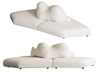 Modern Abstract Shape Sofa With White Plush Fabric And Irregular Soft Modules 3d model