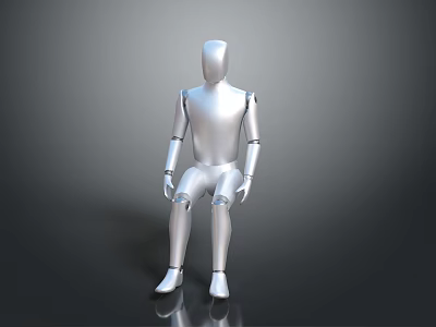 Silver Humanoid Game and Movie Character in Sitting Pose with 3D Rendered Smooth Surface 3d model