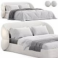 Modern Comfortable Upholstered Double Bed Interior With Soft Pillows Gray Blanket And Curved Headboard