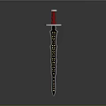 Ornate Decorative Sword With Red Hilt Black Blade And Golden Patterns