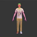 Man Wearing White T-shirt With Print And Red White Plaid Pants And White Shoes
