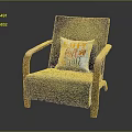Woven Fabric Accent Chair With Wooden Armrests And Happy Fall Pillow