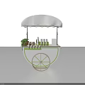 White Utility Cart with Canopy Green Plants Bottled Items and Green Wheels Mobile Vendor Stand