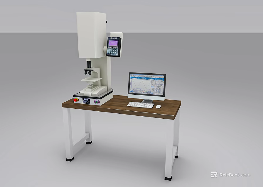 Industrial Measurement Equipment With Display Screen And Laptop For Data Processing On Wooden Table 3d model 