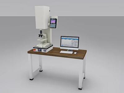 Industrial Measurement Equipment With Display Screen And Laptop For Data Processing On Wooden Table 3d model