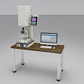 Industrial Measurement Equipment With Display Screen And Laptop For Data Processing On Wooden Table