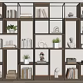 Modern Multi Compartment Shelf Unit With Books Potted Plants And Decorative Items 3d model