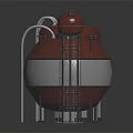 Industrial Red And White Cylindrical Storage Tanks With Metal Frames And Pipes