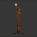 Vintage Scientific Instrument With Wooden Frame Transparent Glass Tube And Brass Gauge