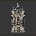 Antique Architectural Facade Model With Intricate Carvings Arched Doorway And Decorative Top Elements