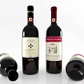Wine Bottles and Wine Glasses with Red Wine Filled and Empty States