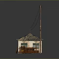 Small Old House With Rusted Metal Roof Clothesline Wooden Fence And Green Framed Windows