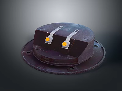 Black Circular Industrial Device With Two Yellow Indicator Lights On Round Base 3d model