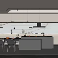Open kitchen with middle island 3d model