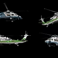 Four Helicopters With Different Colors And Various Designs On Black Background 3d model