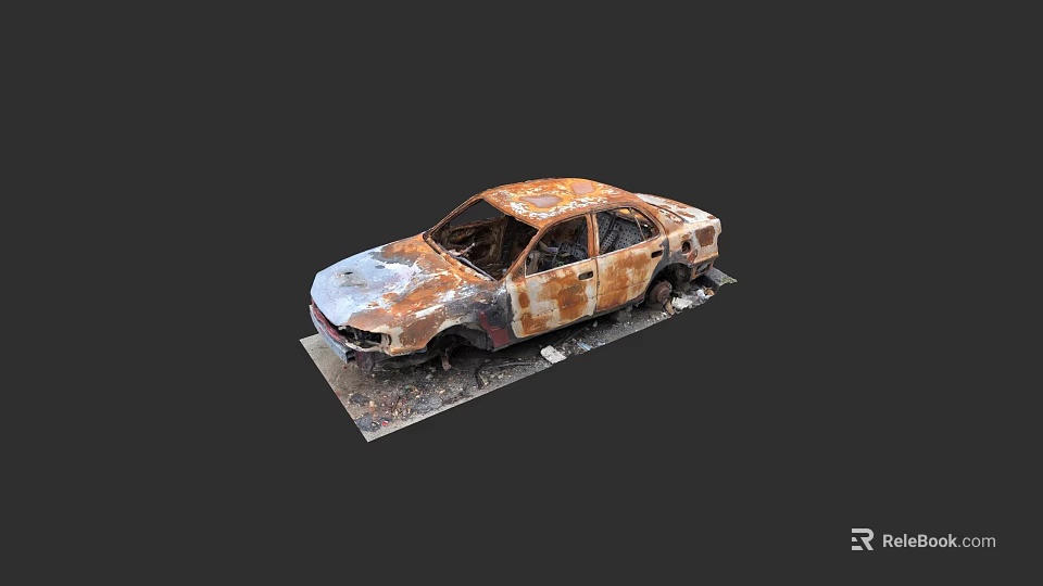 Rusted Abandoned Car With Dilapidated Body And Worn Exterior Parts 3d model 