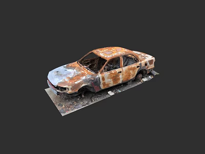 Rusted Abandoned Car With Dilapidated Body And Worn Exterior Parts 3d model
