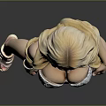 Blonde Woman In Gray Bikini Posing With White High Heels Against Gray Background
