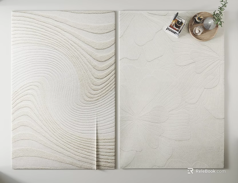 Cream White Square Carpets Featuring Wave And Leaf Textured Patterns For Home Decor 3d model 