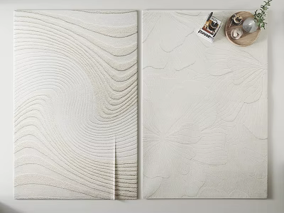 Cream White Square Carpets Featuring Wave And Leaf Textured Patterns For Home Decor 3d model