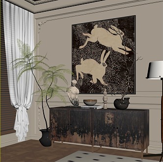 Middle-style porch cabinet decorative painting 3d model