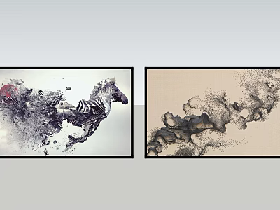 Abstract Wall Art Set With Horse Splatter Effect And Ink Wash Flowing Lines 3d model