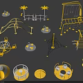 Natural Playground Scene With Yellow Slide Climbing Frame And Play Structures 3d model