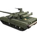 Modern Military Tank with Long Barrel Turret Tracked Chassis and Olive Green Exterior