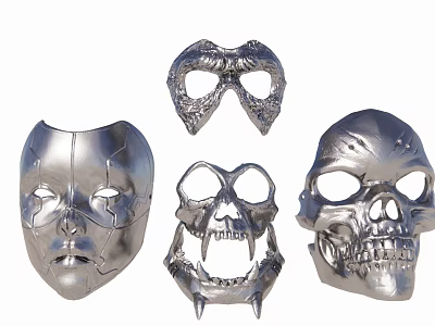 Silver Decorative Pendants Featuring Human Face Skull And Animal Mask Designs For Home Decoration 3d model