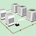 White Industrial Cooling Units With Multiple Connected Pipes In Neat Outdoor Arrangement