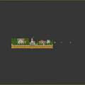 Cartoon Village Scene With Colorful Houses Green Trees Grass Paths And Small Pond