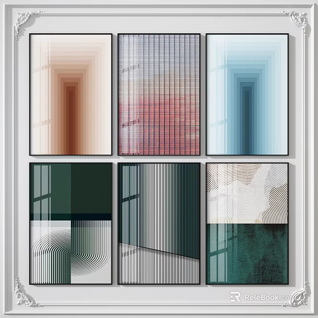 Abstract Artworks With Diverse Colors And Patterns On Wall 3d model