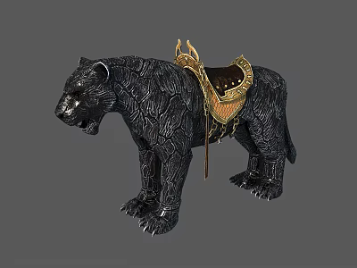 Detailed Black Reptile Statue Adorned With Golden Saddle And Ornate Features 3d model