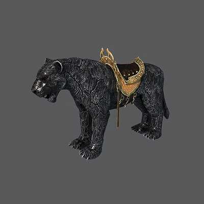 Detailed Black Reptile Statue Adorned With Golden Saddle And Ornate Features 3d model