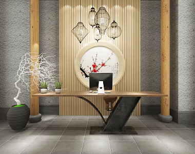 New Chinese-style reception desk 3d model