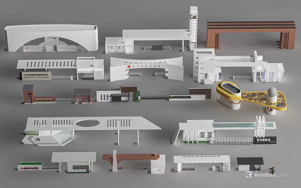 Various Modern Entrance Gate Designs With Architectural Styles And Elements 3d model