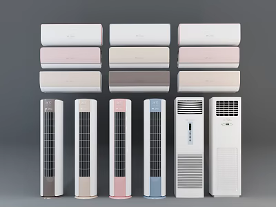Modern Air Conditioner Fans With Various Styles And Different Colors Wall Mounted Floor Standing 3d model