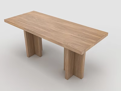 Long Modern Wooden Dining Table With Sturdy Legs And Natural Wood Grain 3d model