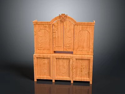 Classic Wooden Cabinet With Intricate Carved Decorative Top And Storage Doors 3d model