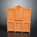 Classic Wooden Cabinet With Intricate Carved Decorative Top And Storage Doors