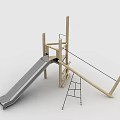 Wooden Playground Climbing Structure with Ladder Platform and Rope Elements 3d model