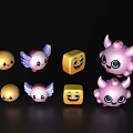 Cute Decorative Ornament Set Featuring Cartoon Characters With Colorful Shapes And Smiles