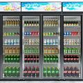Multi Door Commercial Refrigerator Freezers Display Filled With Assorted Bottled Beverages