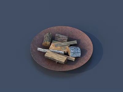 Garden Ornaments Featuring Brown Plate With Various Wood Pieces In Different Colors And Shapes 3d model