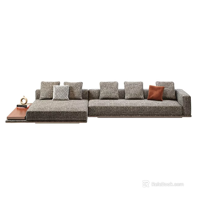 Casual Sofa Set Gray Fabric L Shaped Design With Multiple Decorative Cushions 3d model