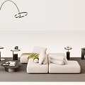 Minimalist Sofa And Coffee Table Set With White Upholstery Pillows Armchairs And Floor Lamp