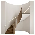 Modern Curved Wooden Staircase With White Handrail In Minimalist Light Interior