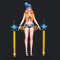 Goggled Blue Haired Character In Orange Life Jacket Holding Yellow Star Staff With Marine Creatures