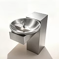 Modern Stainless Steel Washbasin with Circular Basin and Square Support Structure