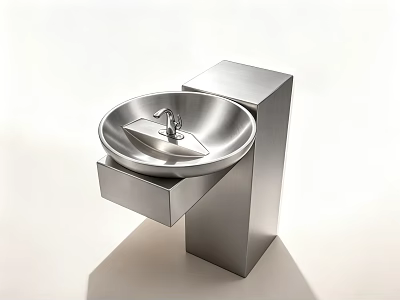 Modern Stainless Steel Washbasin with Circular Basin and Square Support Structure 3d model